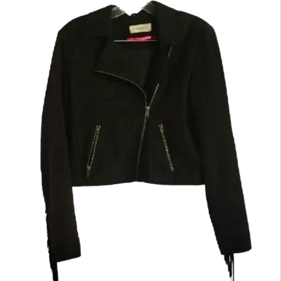 NAF NAF Paris Goat Suede Western Jacket Fringe Back & Sleeves Asymmetrical Zip - Picture 11 of 11